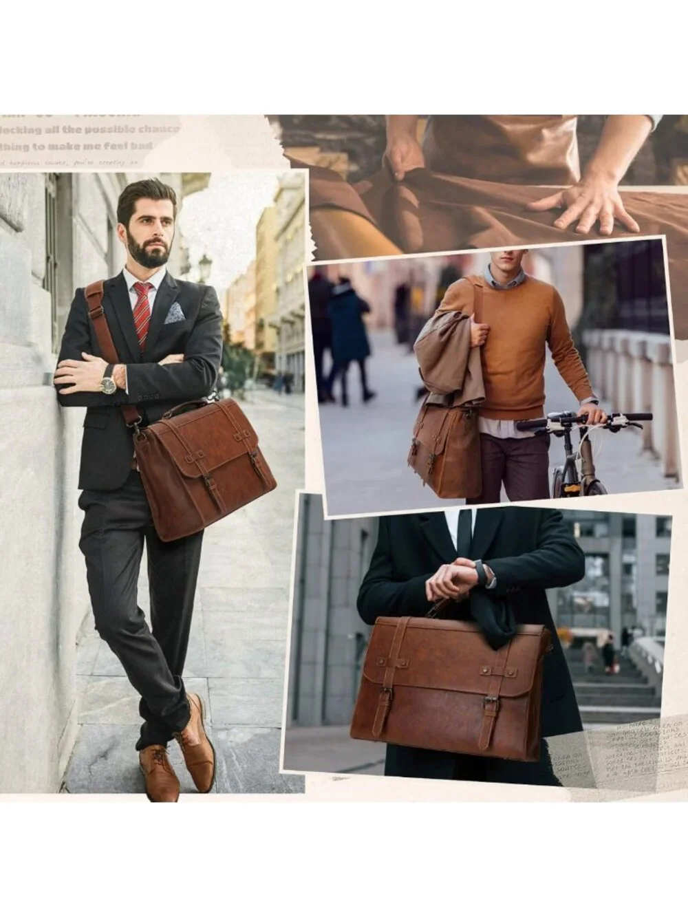Vintage Leather Waterproof Messenger Bag for 17